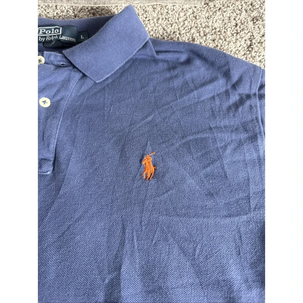 VTG Polo Ralph Lauren classic fit polo shirt in navy blue with a red pony L‎